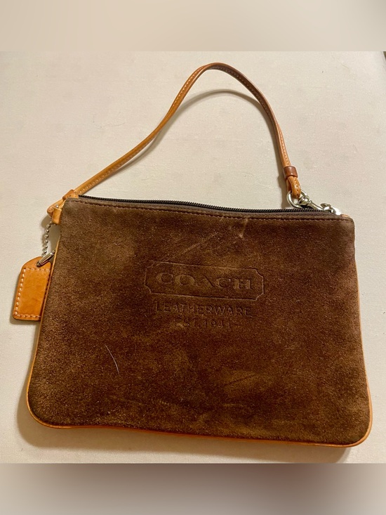 Coach Handbags - Vintage Coach Brown Suede Wristlet with Tan Leather Trim